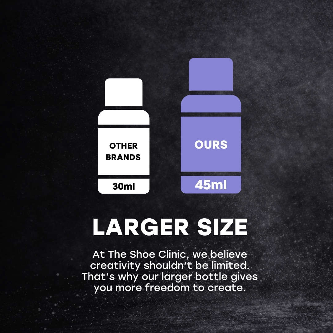 Graphical Indication showing The Shoe Clinics Larger Leather Paint size than other brands